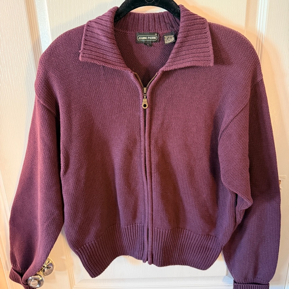 JEANNE PIERRE Women's Zip-Up Sweater in Rich Burgundy - Picture 2 of 10
